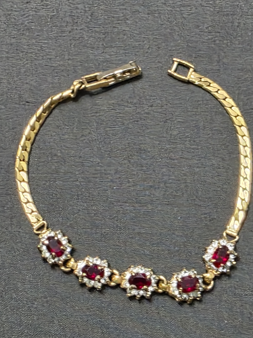 Estate - Gold Tone - Bracelet with Red Center Stones - Item 294